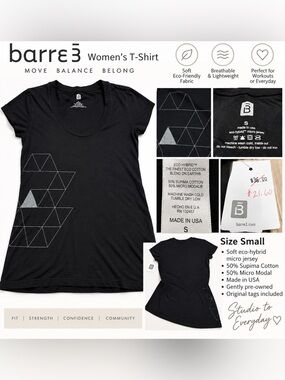 barre3 Women’s Black Short Sleeve Geometric Tee